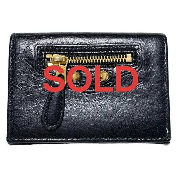 BALENCIAGA - Black Leather Card Case 166-061725 - Picture 1 of 4